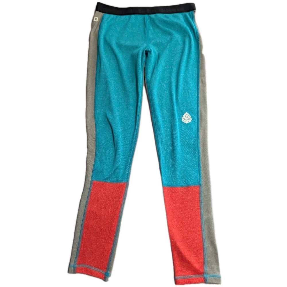 Stio Womens 14 Merino Wool Blend Base Layer Leggings Blue Gray Colorblock USA